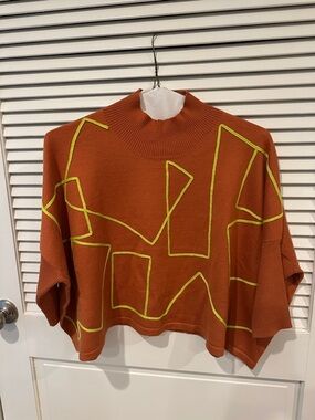 Cropped Rust Orange Kerisma Sweater with Chartreuse Trim NWOT